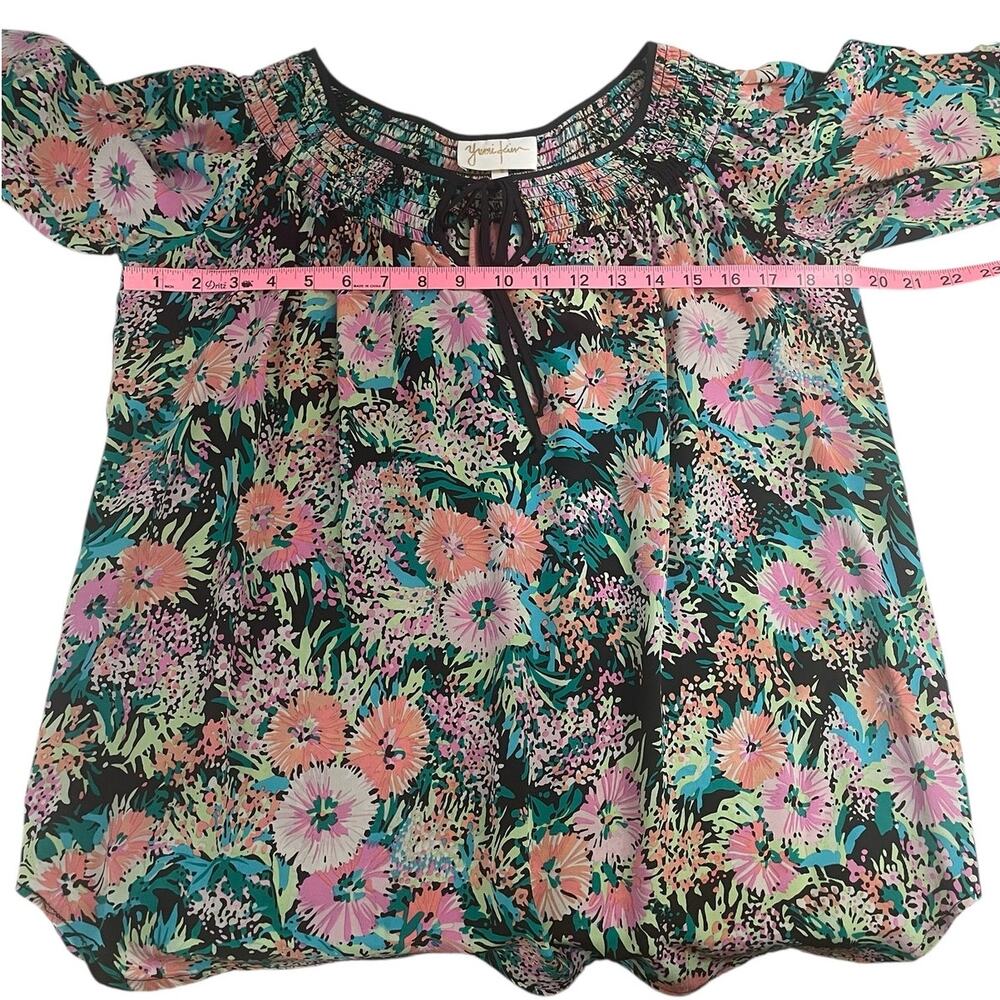 Yumi Kim Silk Floral Blouse Top Size Large Boho Bold Classic Unique - Picture 7 of 12
